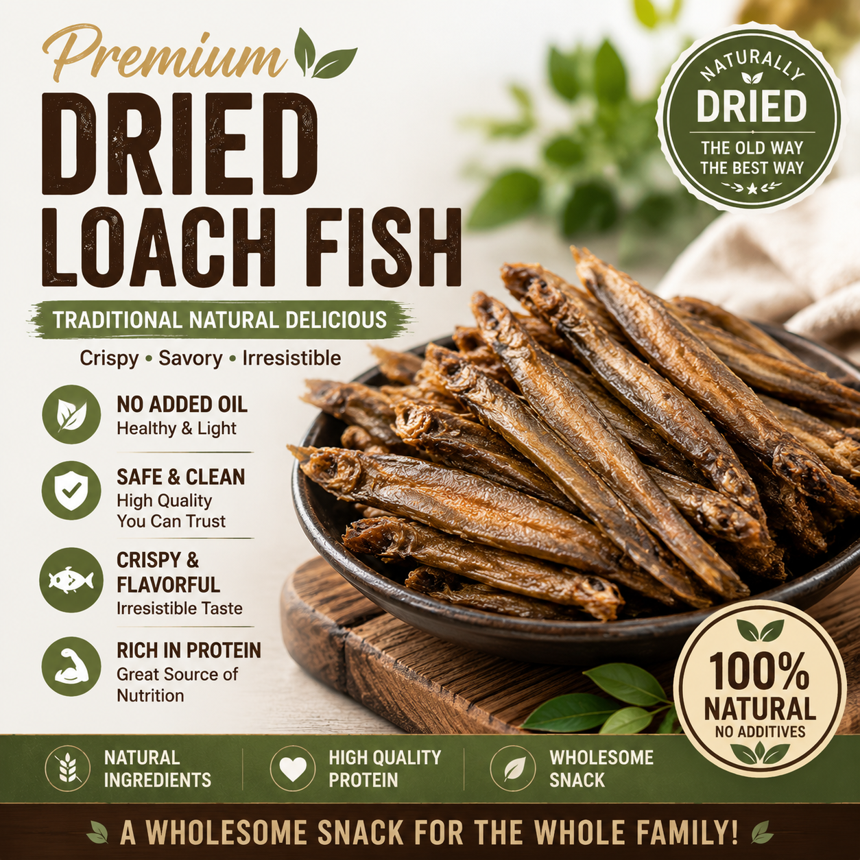 Natural Dried Loach Fish | Crunchy Protein-Rich Snack for Kids, Adults & Seniors-OKN