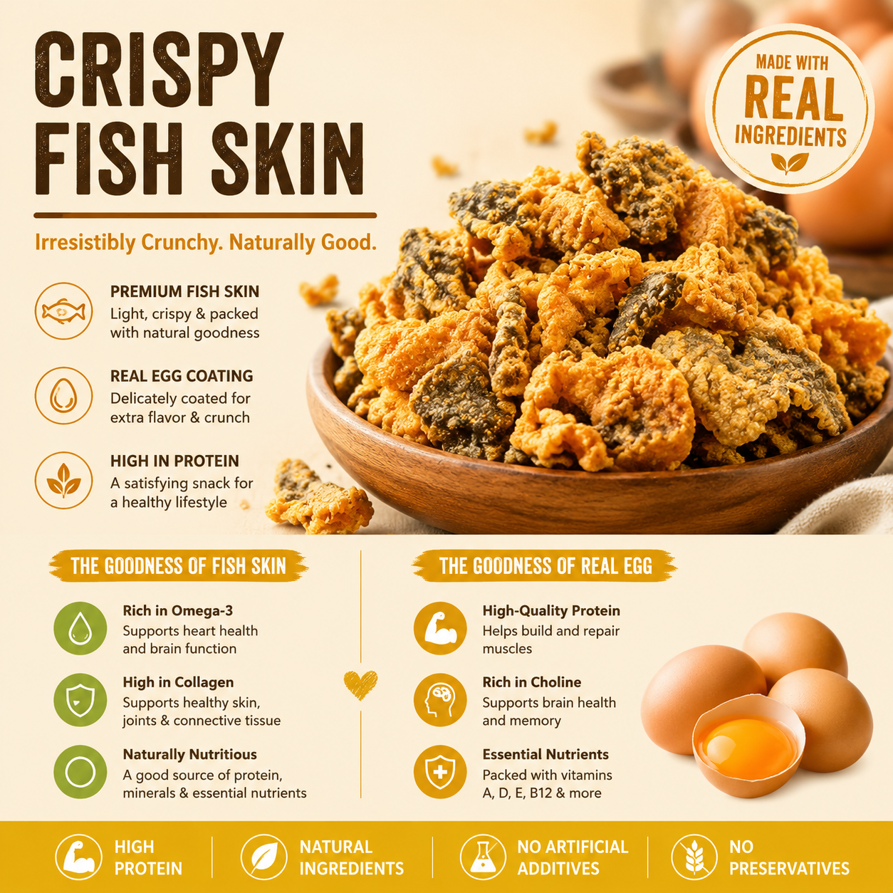 Premium Deep Sea Fish Skin Crisps – Crispy Seafood Snack With Egg Yolk Flavor-OKN
