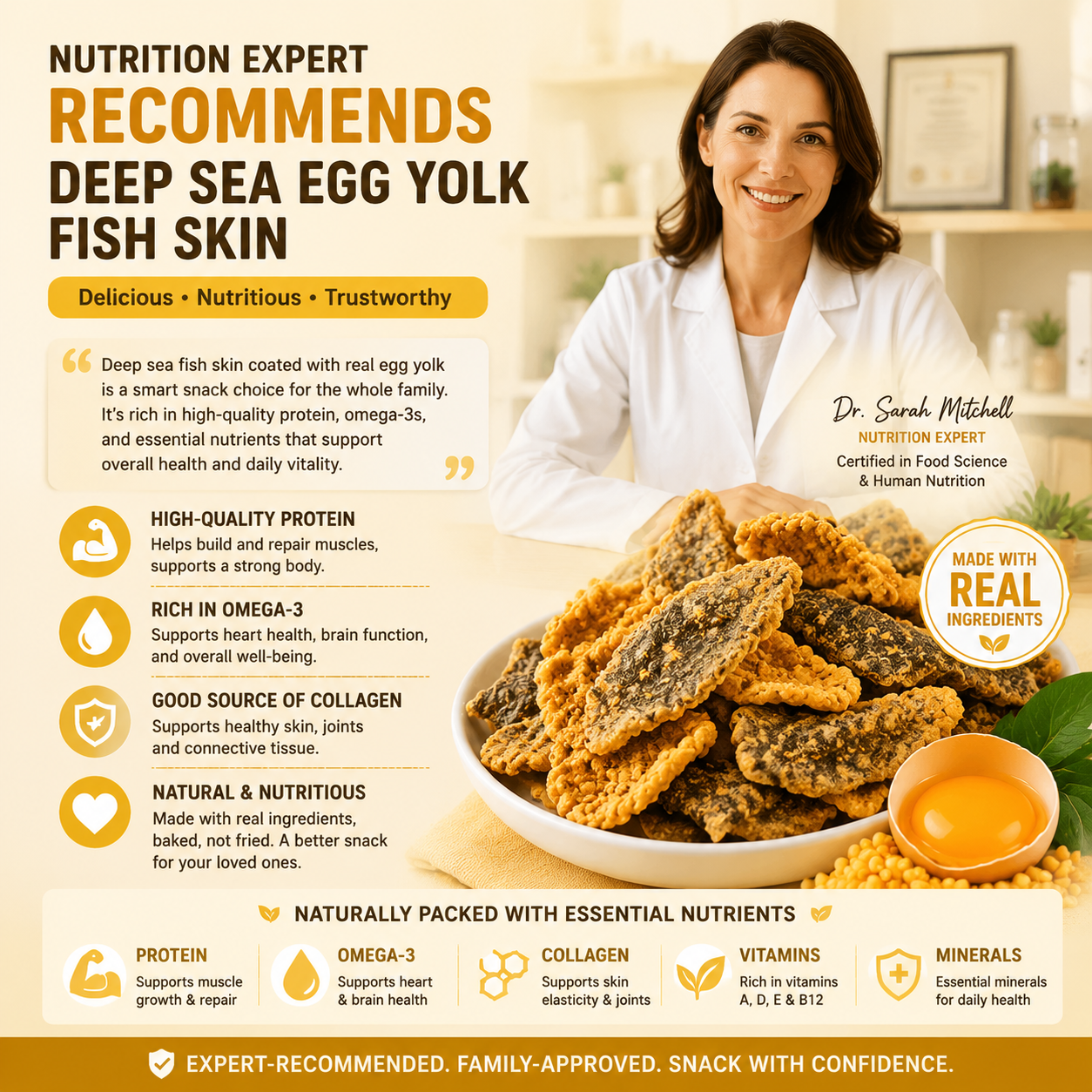 Premium Deep Sea Fish Skin Crisps – Crispy Seafood Snack With Egg Yolk Flavor-OKN