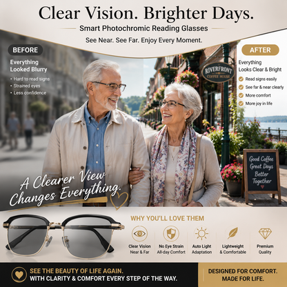ClearVision Smart Reading Glasses – Auto Darkening Photochromic Lens For Reading, Screens & Outdoor Use-OKN
