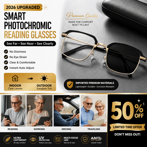 ClearVision Smart Reading Glasses – Auto Darkening Photochromic Lens For Reading, Screens & Outdoor Use-OKN