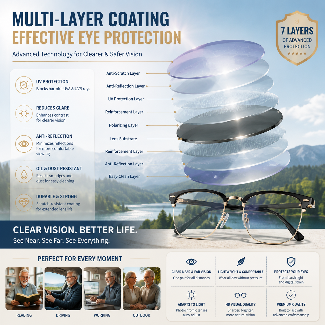 ClearVision Smart Reading Glasses – Auto Darkening Photochromic Lens For Reading, Screens & Outdoor Use-OKN