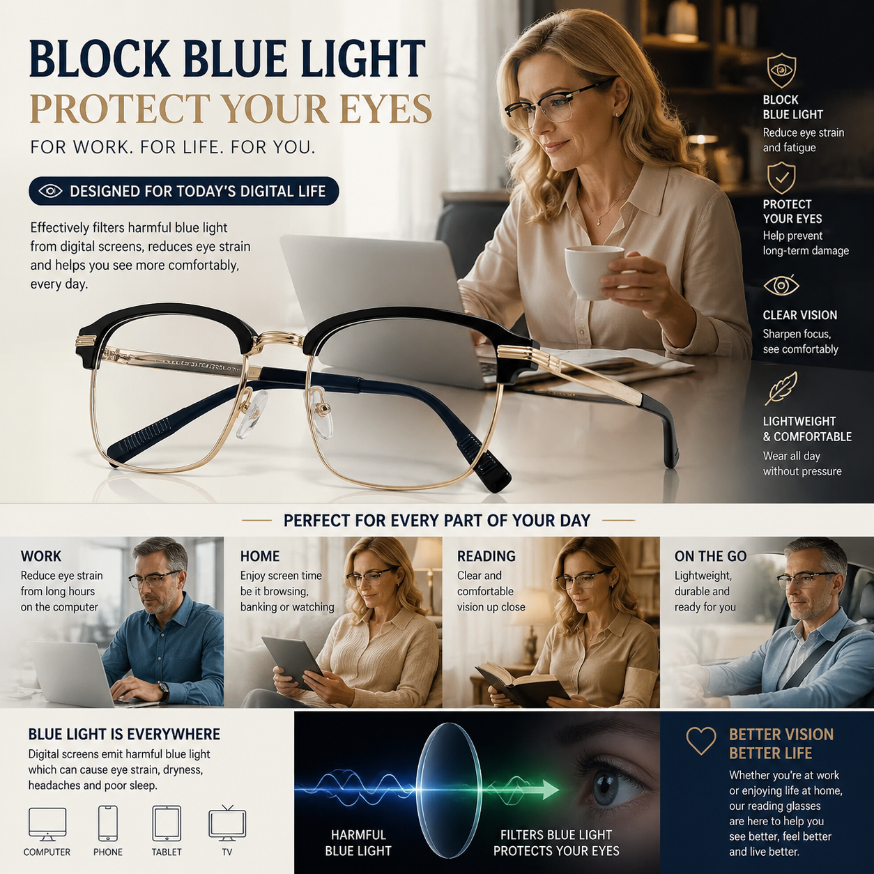 ClearVision Smart Reading Glasses – Auto Darkening Photochromic Lens For Reading, Screens & Outdoor Use-OKN