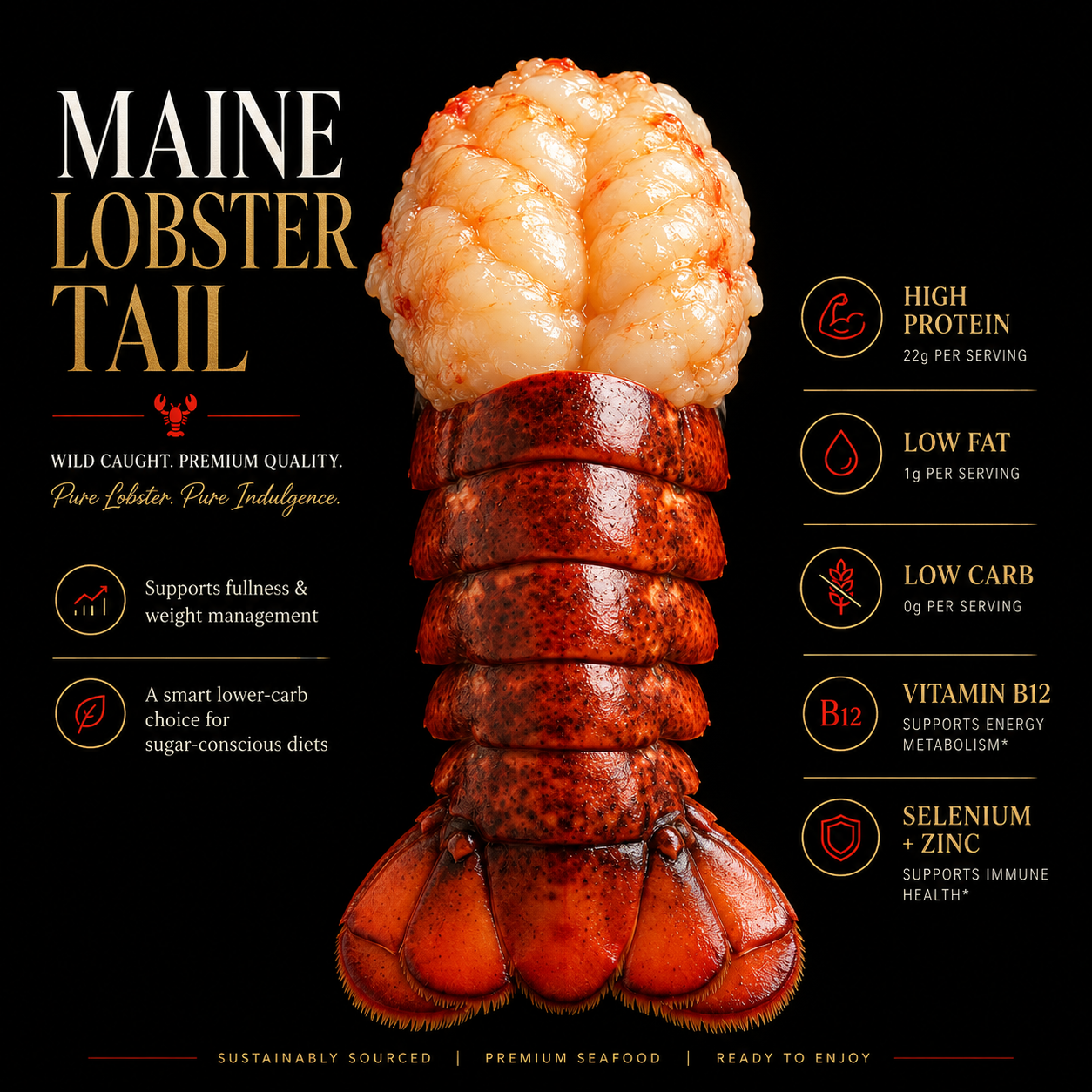Premium Maine Wild-Caught Lobster Tail – Tender & High Protein-Zane