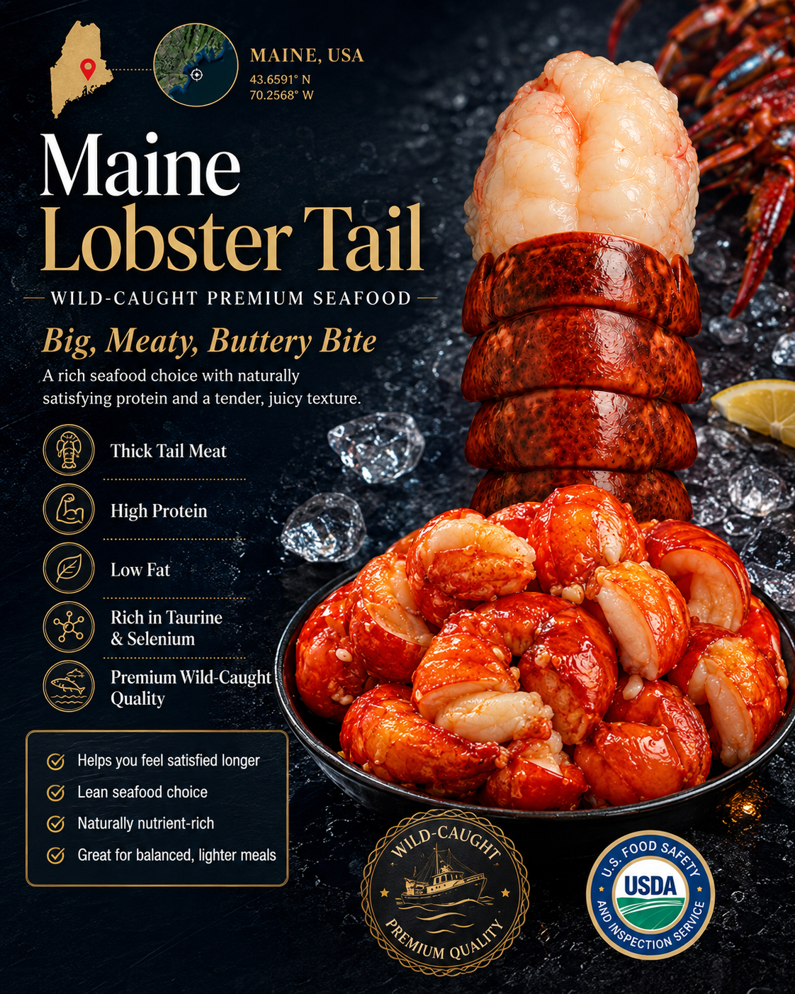 Premium Maine Wild-Caught Lobster Tail – Tender & High Protein-Zane