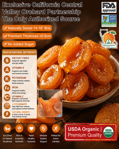 Premium California Dried Apricots – Naturally, Organic Healthy Snack with No Added Sugar-Zane