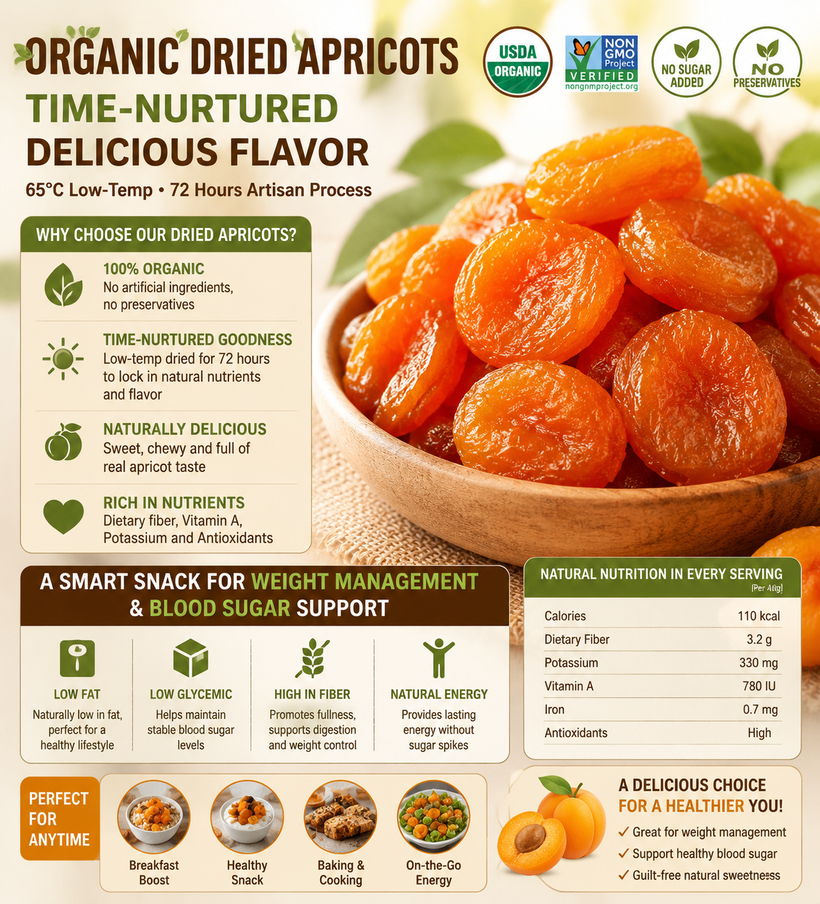 Premium California Dried Apricots – Naturally, Organic Healthy Snack with No Added Sugar-Zane