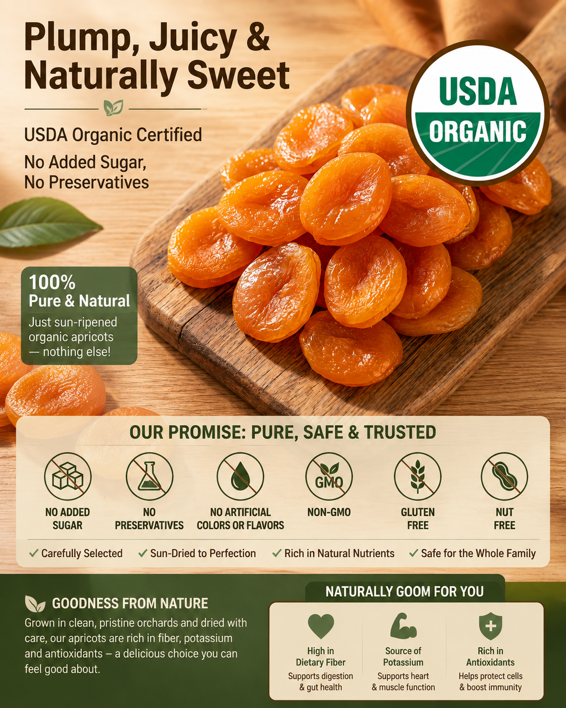 Premium California Dried Apricots – Naturally, Organic Healthy Snack with No Added Sugar-Zane