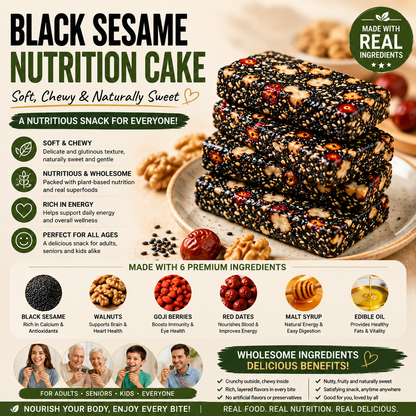 Premium Five Black Superfood Cake – Black Sesame, Walnut & Red Date Natural Nutrition Snack-OKN