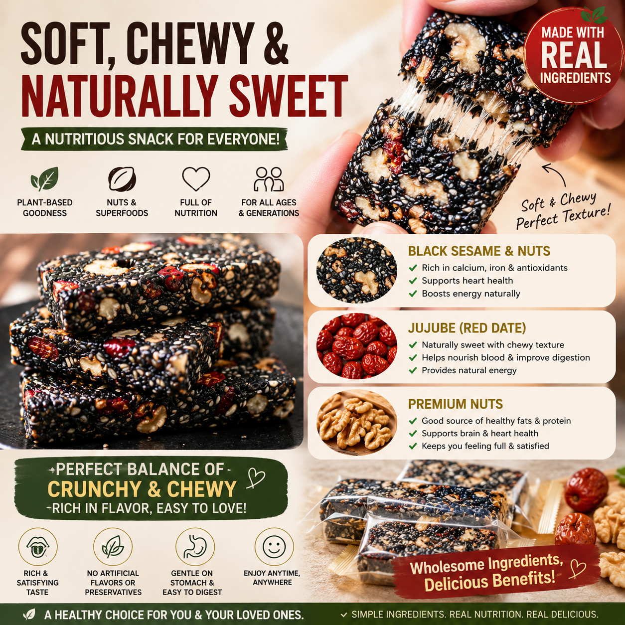 Premium Five Black Superfood Cake – Black Sesame, Walnut & Red Date Natural Nutrition Snack-OKN
