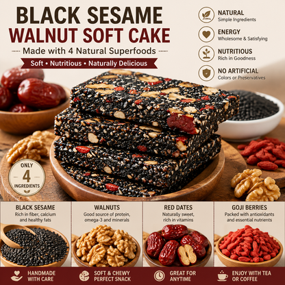 Premium Five Black Superfood Cake – Black Sesame, Walnut & Red Date Natural Nutrition Snack-OKN