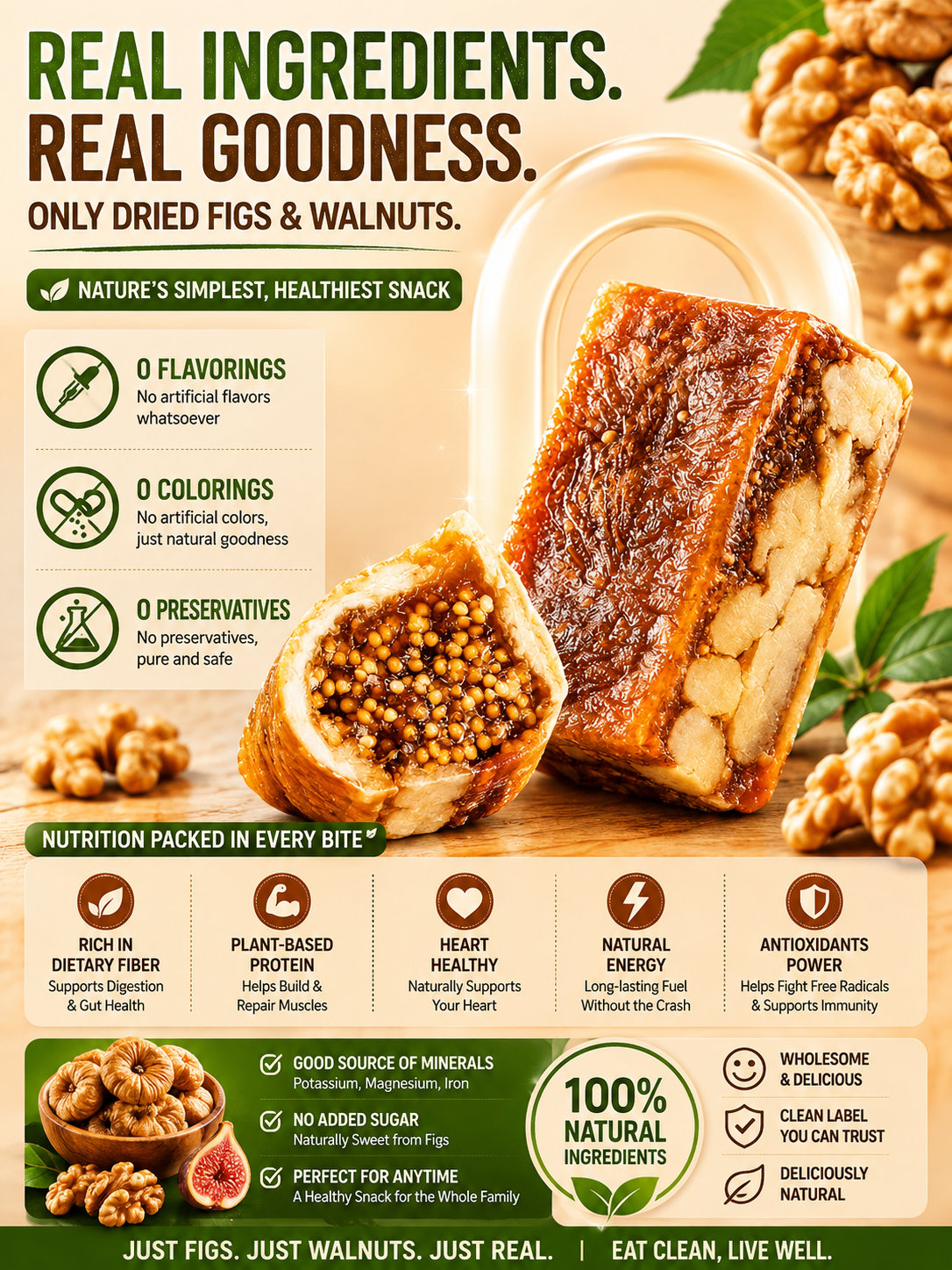 Premium Fig & Walnut Energy Bars - 100% Natural Superfood Snack-Zane
