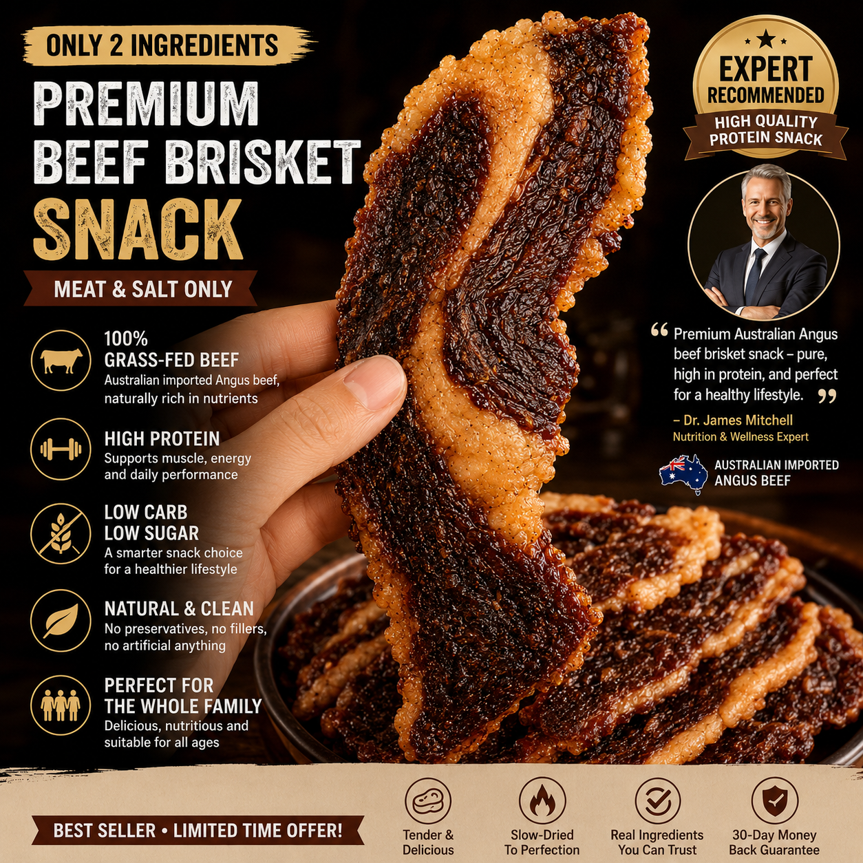 100% Grass-Fed Beef Brisket Snack | High Protein Low Carb Meat Snack for Everyday Energy-Zane