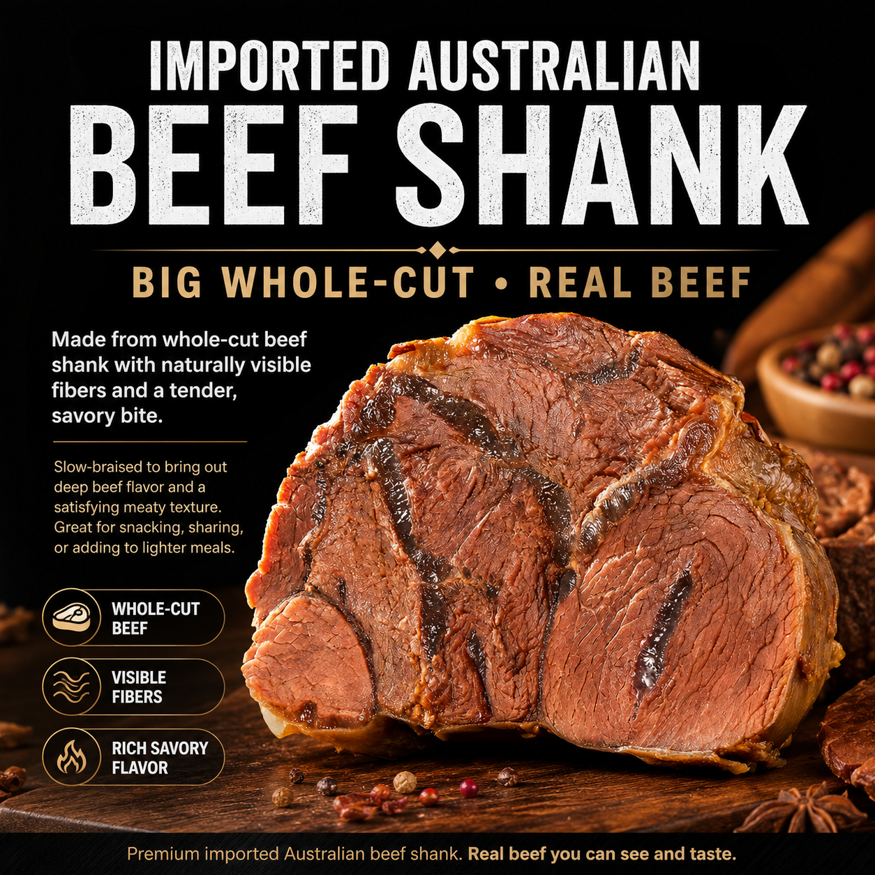 Premium Australian Angus Beef Shank – Tender High Protein Meat Snack-Zane