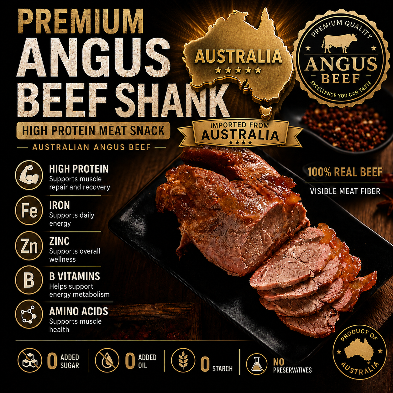 Premium Australian Angus Beef Shank – Tender High Protein Meat Snack-Zane
