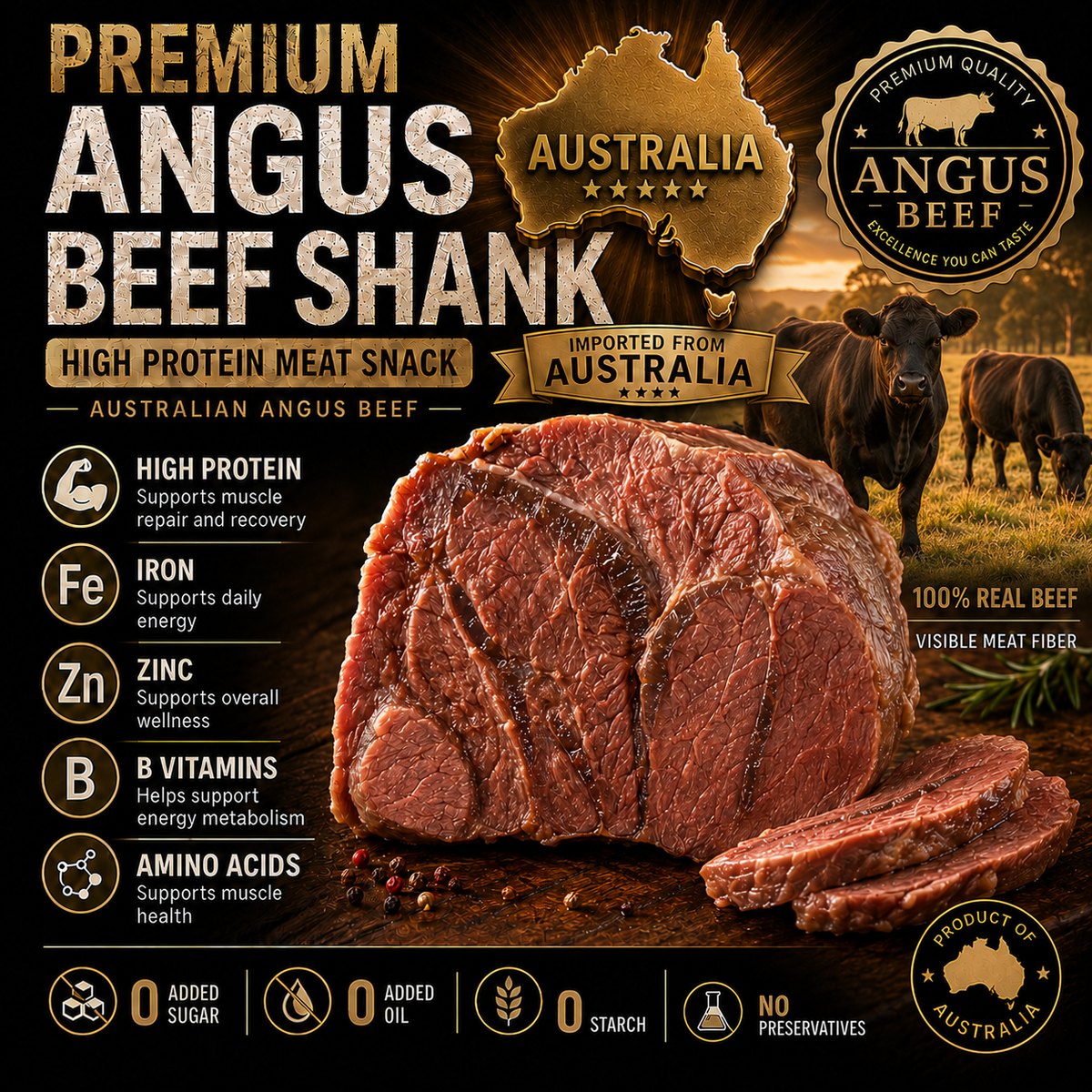Premium Australian Angus Beef Shank – Tender High Protein Meat Snack-Zane
